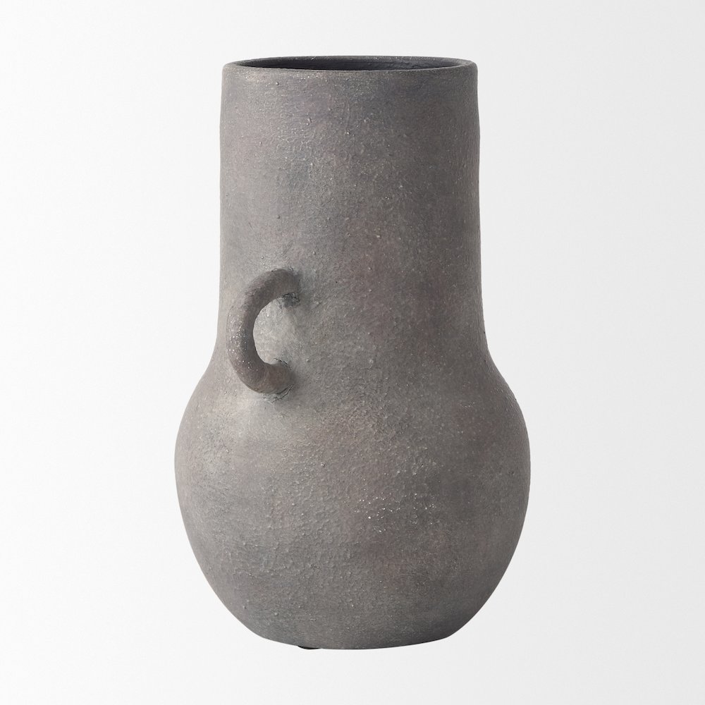 Arman10.4H Brown-Gray Double Ear Ceramic Vase. Picture 7