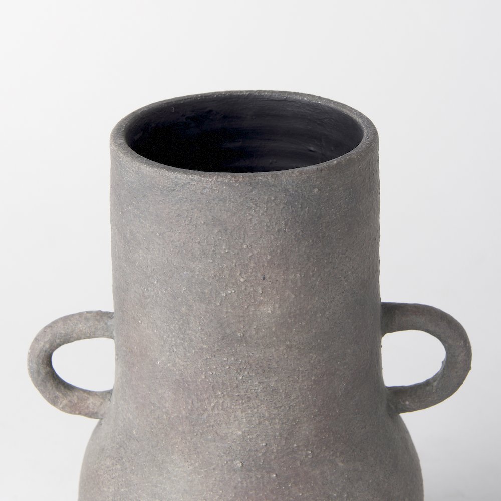 Arman10.4H Brown-Gray Double Ear Ceramic Vase. Picture 8