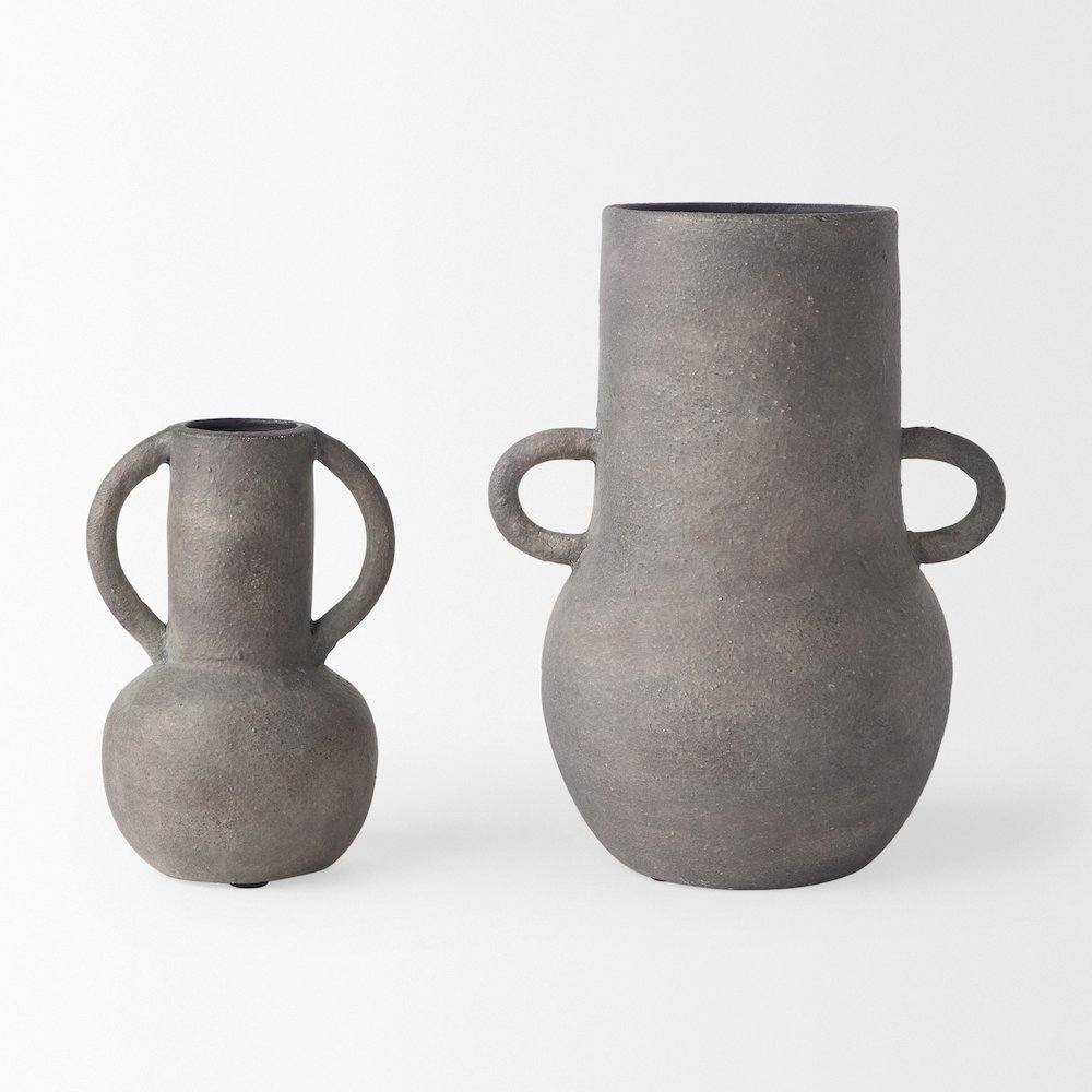 Arman6.7H Brown-Gray Double Ear Vase. Picture 3