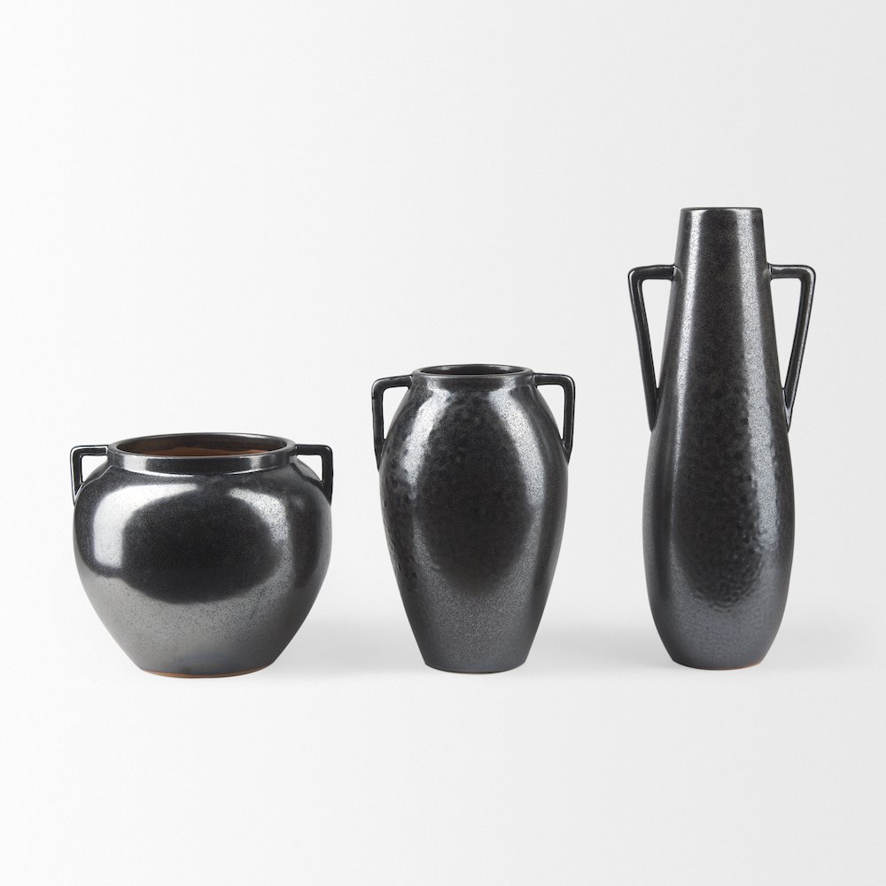 Kora Medium Dark Metallic Double Ear Vase. Picture 3