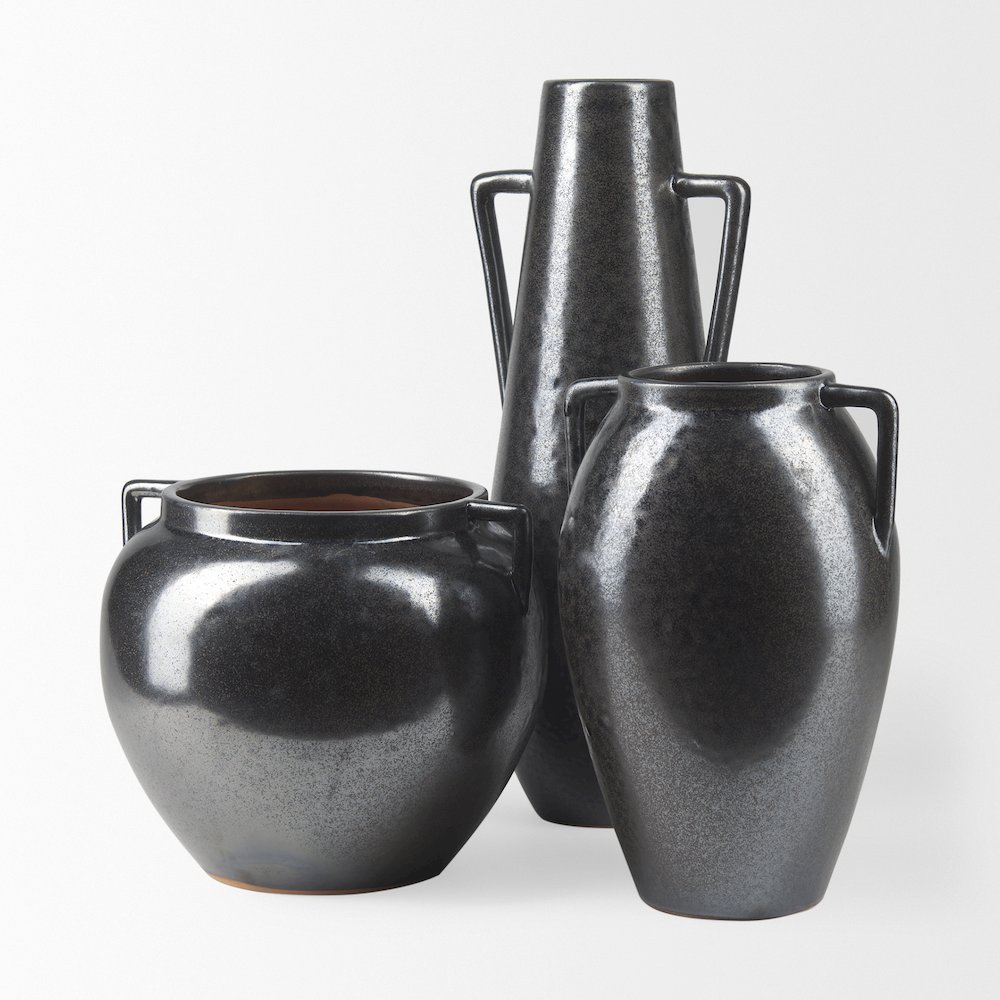 Kora Medium Dark Metallic Double Ear Vase. Picture 4