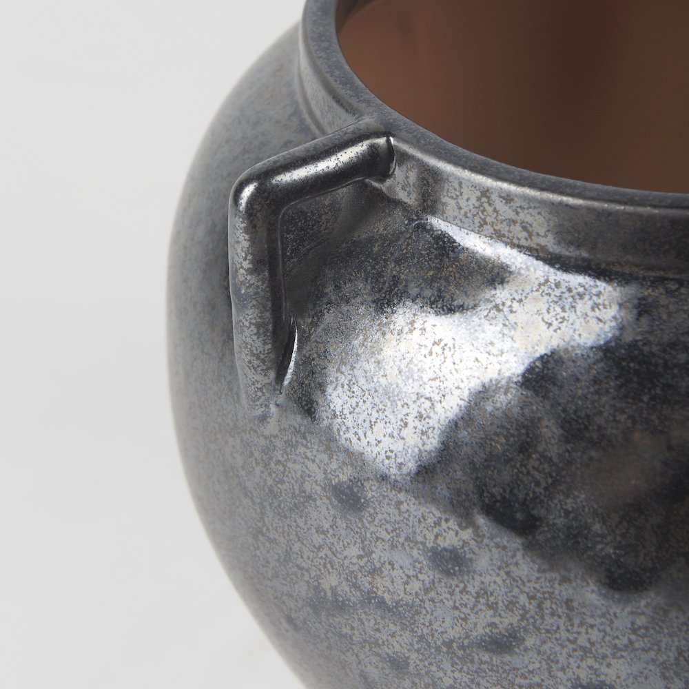 Kora Short Dark Metallic Double Ear Vase. Picture 8