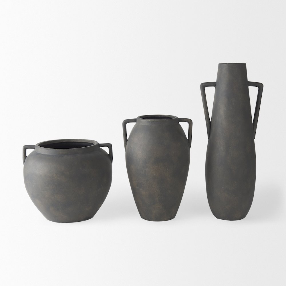 Kilian Tall Matte Brown-Gray Double Ear Vase. Picture 2