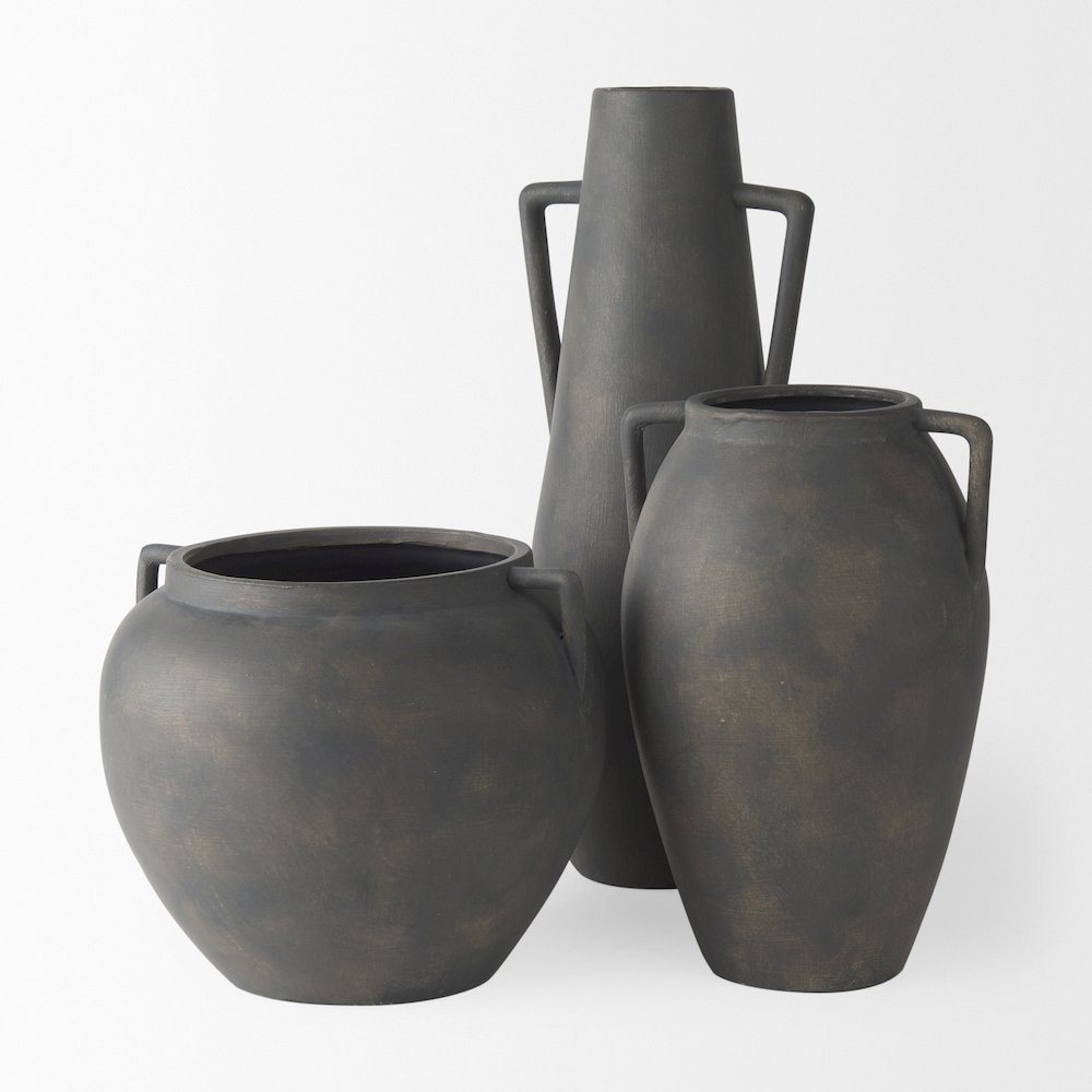 Kilian Tall Matte Brown-Gray Double Ear Vase. Picture 3