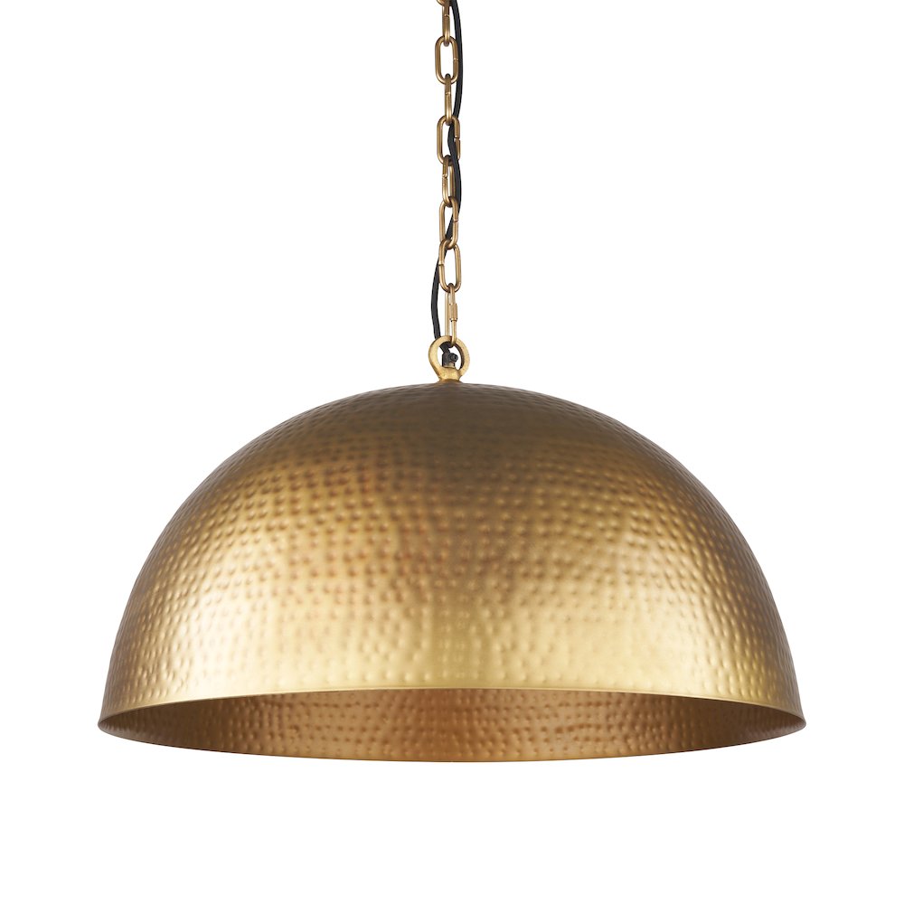 Karina 24" Round Brass-tone Hammered Metal Dome  Pendant Light. Picture 1
