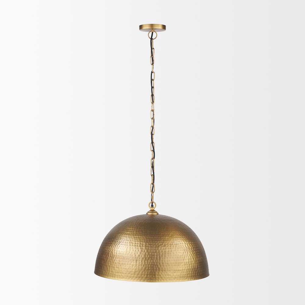 Karina 24" Round Brass-tone Hammered Metal Dome  Pendant Light. Picture 3