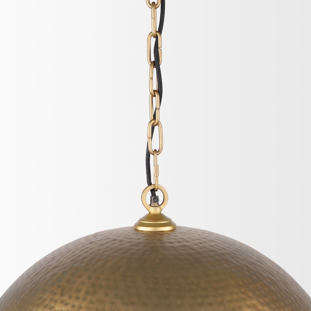 Karina 24" Round Brass-tone Hammered Metal Dome  Pendant Light. Picture 6