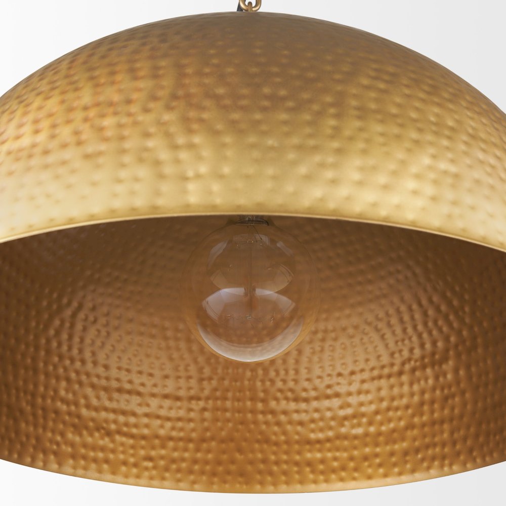 Karina 24" Round Brass-tone Hammered Metal Dome  Pendant Light. Picture 8