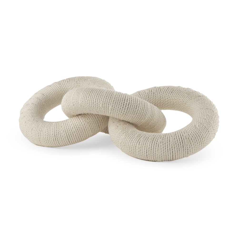 Alize Cotton Rope Wrapped Solid Wood Circular Chain Link Decorative Object. Picture 1