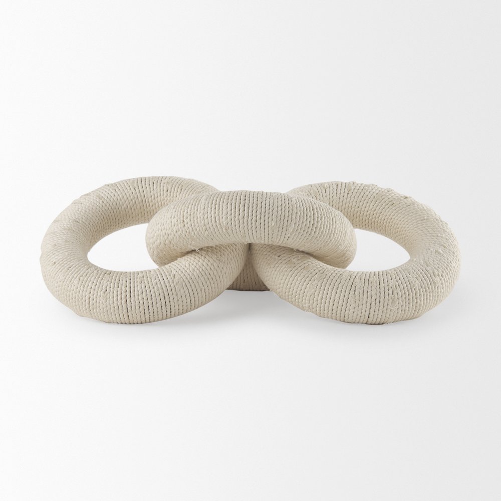 Alize Cotton Rope Wrapped Solid Wood Circular Chain Link Decorative Object. Picture 2