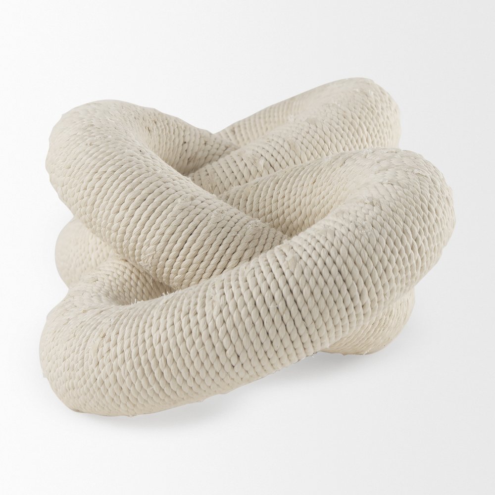 Alize Cotton Rope Wrapped Solid Wood Circular Chain Link Decorative Object. Picture 3