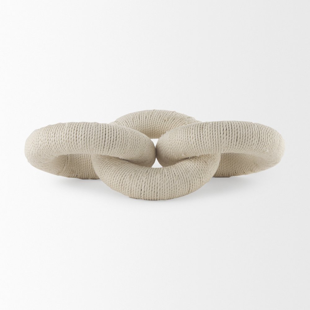 Alize Cotton Rope Wrapped Solid Wood Circular Chain Link Decorative Object. Picture 4