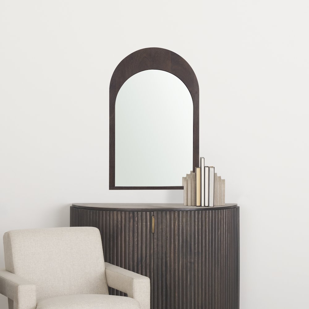 Celeste Dark Brown Wood Arched Mirror. Picture 2