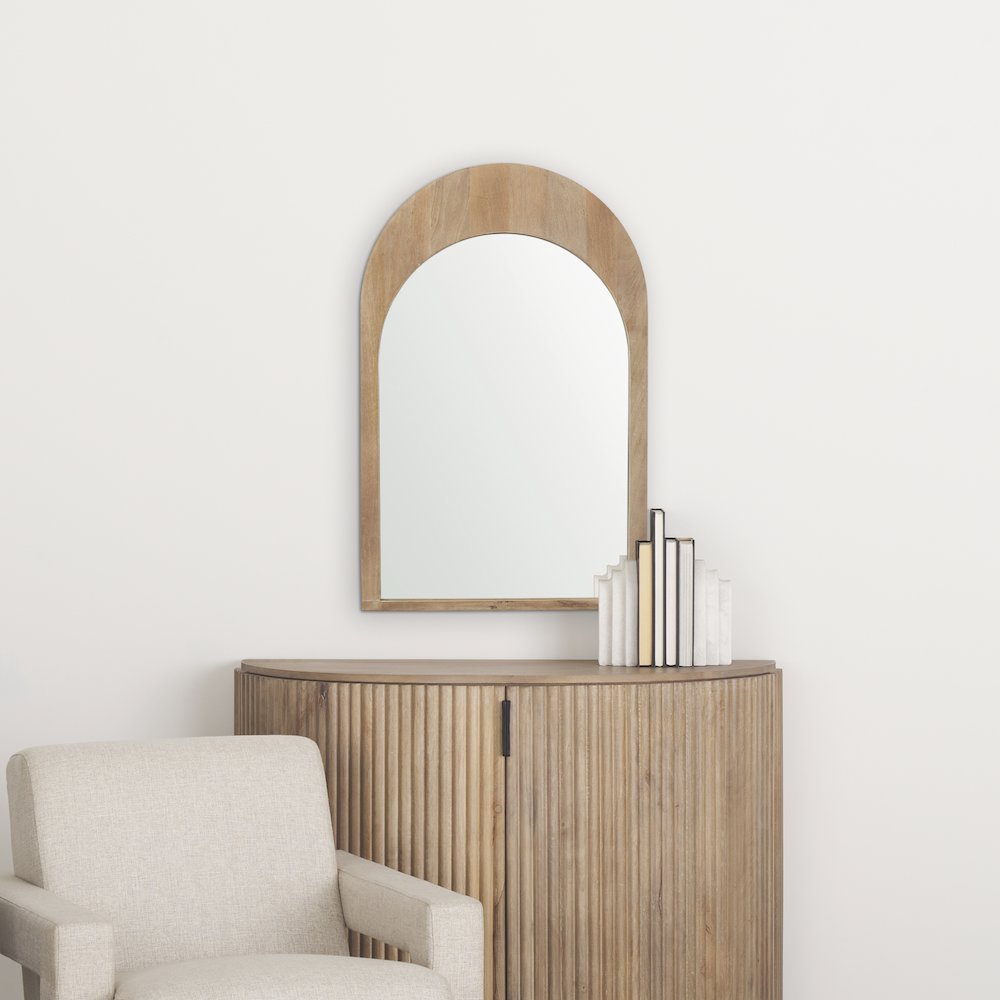 Celeste Light Brown Wood Arched Mirror. Picture 2