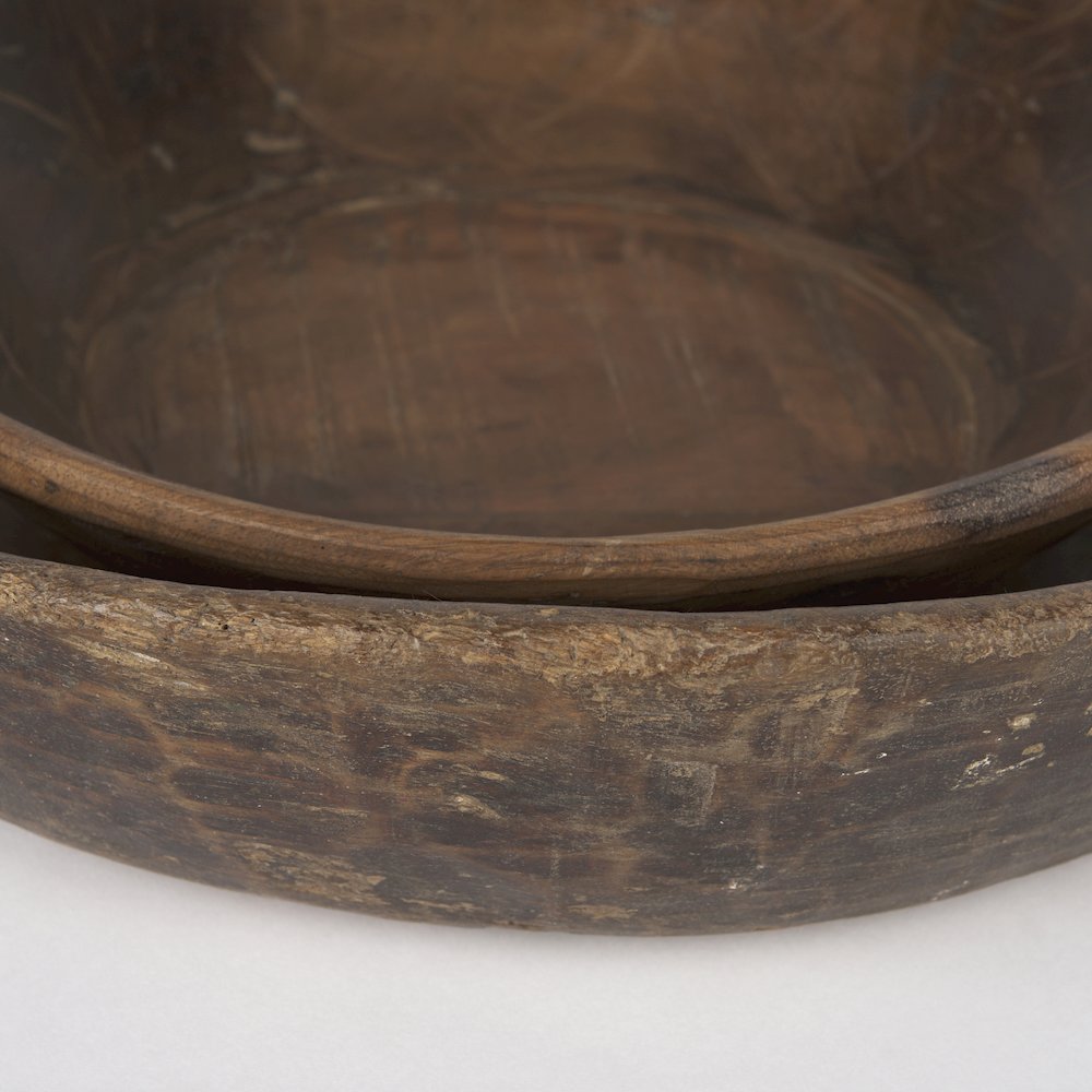 Set Of 2 Large Medium Brown Reclaimed Wood Bowls. Picture 4