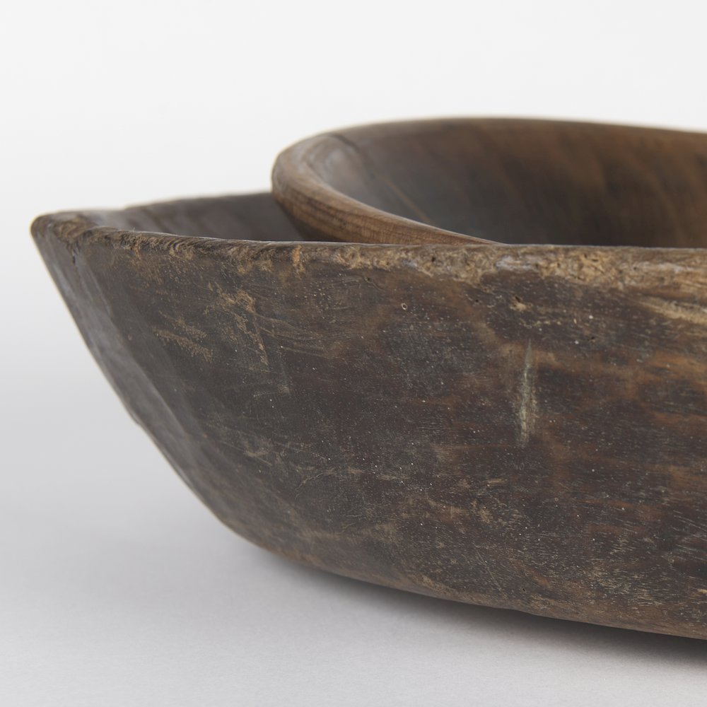 Set Of 2 Large Medium Brown Reclaimed Wood Bowls. Picture 6
