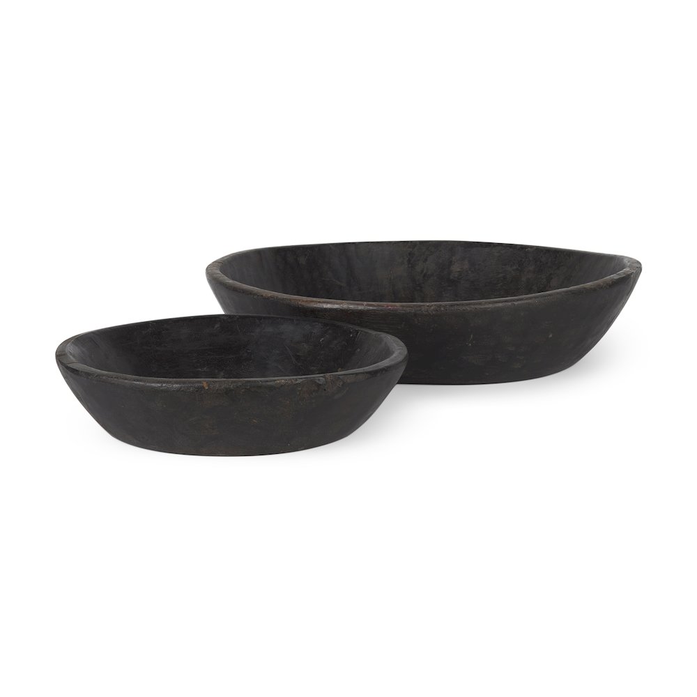 Set Of 2 Large Black-Brown Reclaimed Wood Bowls. Picture 1