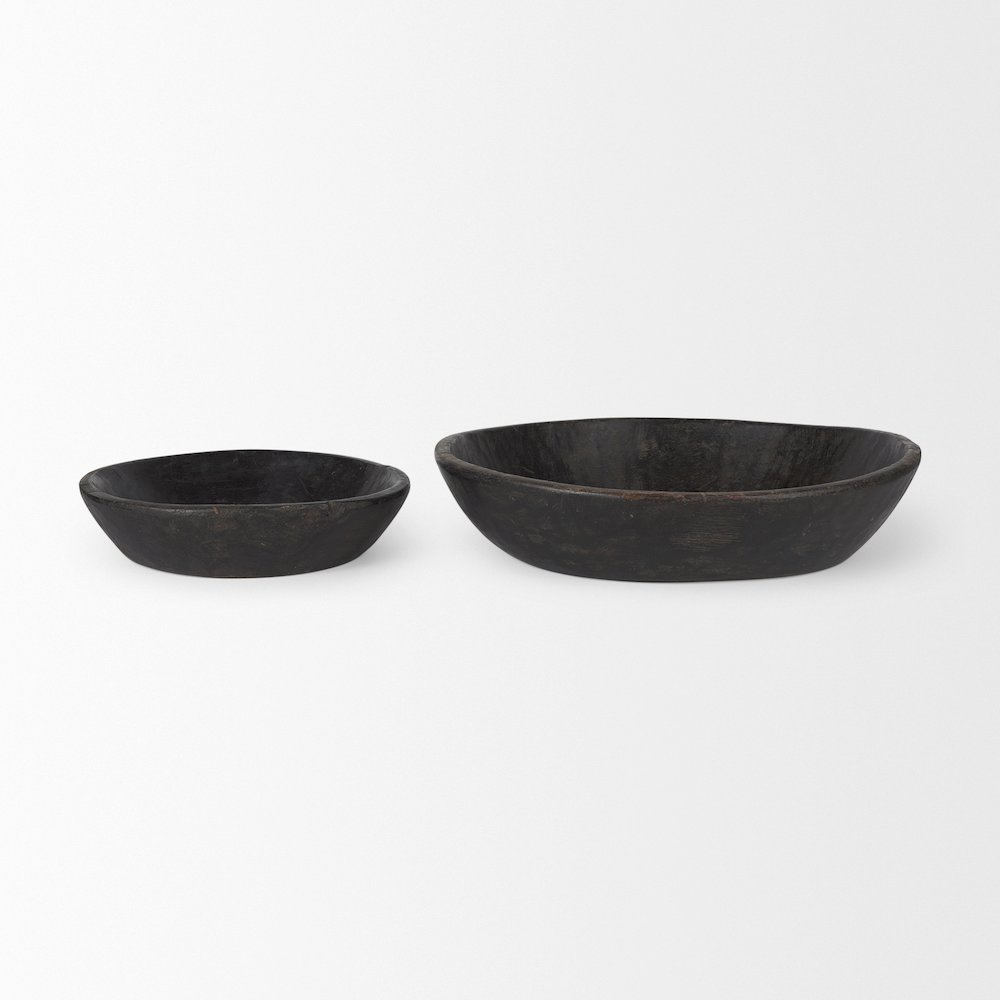 Set Of 2 Large Black-Brown Reclaimed Wood Bowls. Picture 2