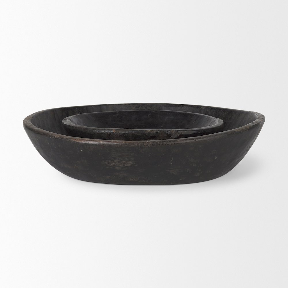 Set Of 2 Large Black-Brown Reclaimed Wood Bowls. Picture 3
