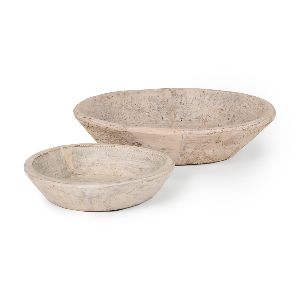 Set Of 2 Large Light-Wash Reclaimed Wood Bowls. Picture 1
