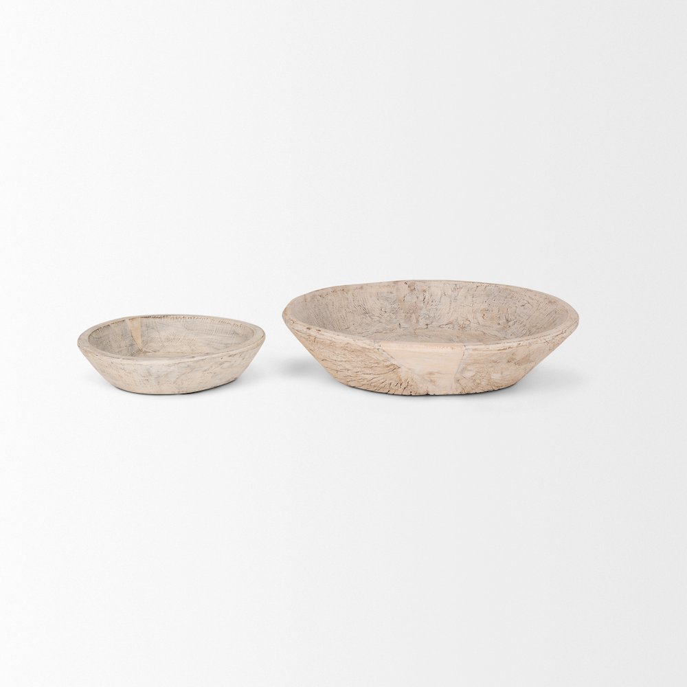 Set Of 2 Large Light-Wash Reclaimed Wood Bowls. Picture 6