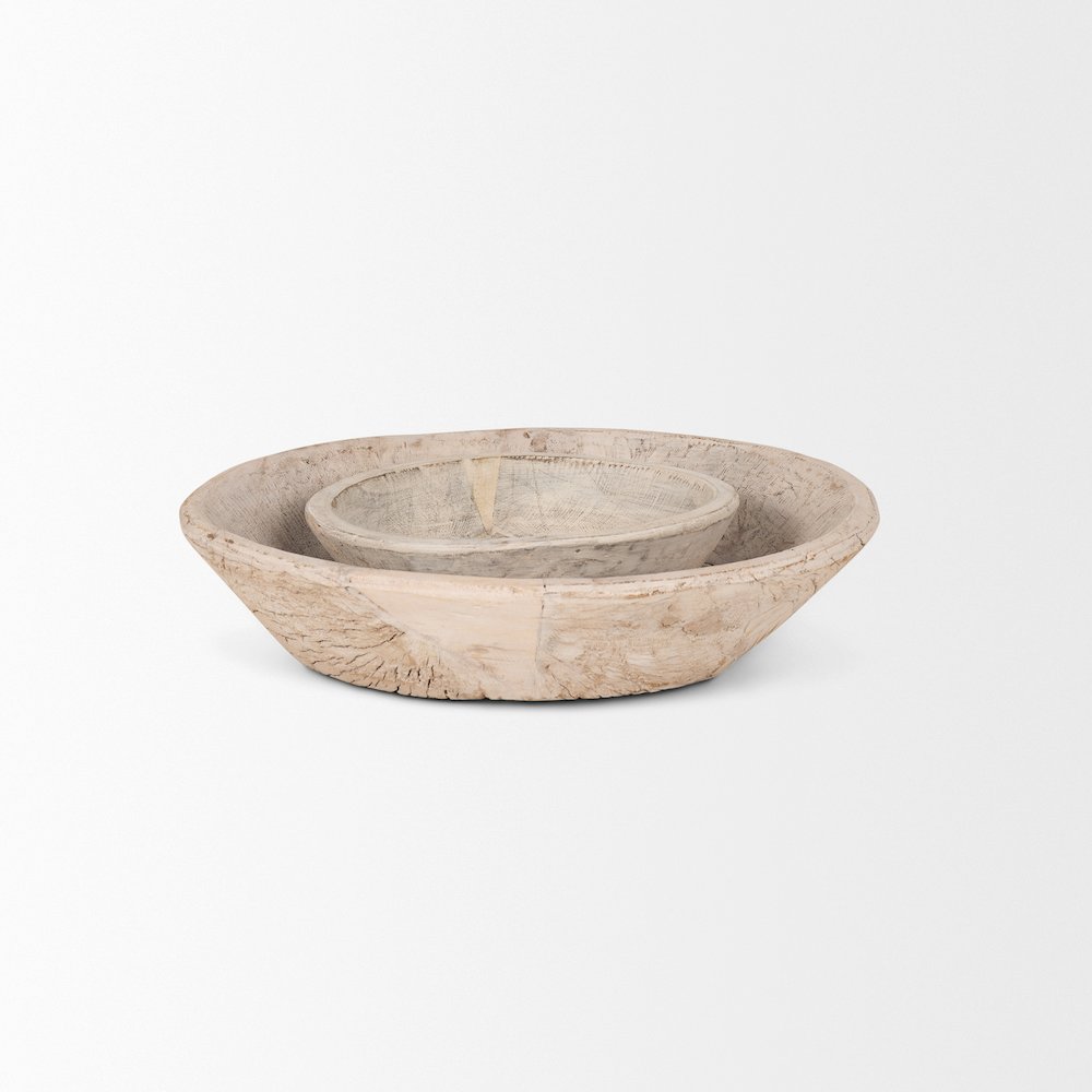 Set Of 2 Large Light-Wash Reclaimed Wood Bowls. Picture 7