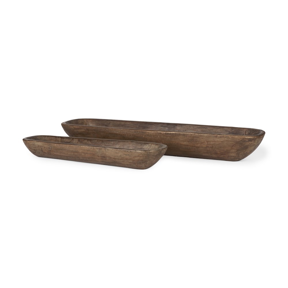 Athena Set of 2 Extra Large Medium Brown Reclaimed Wood Trays. Picture 1