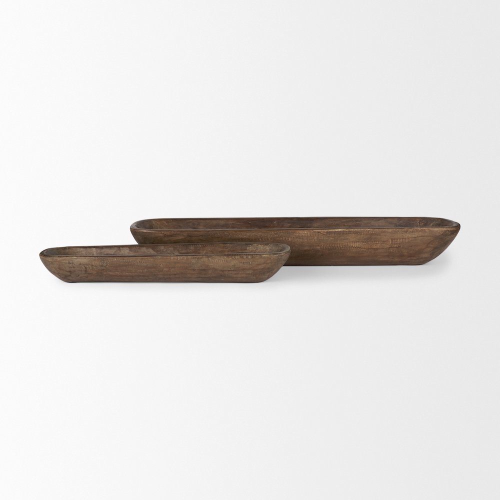 Athena Set of 2 Extra Large Medium Brown Reclaimed Wood Trays. Picture 2