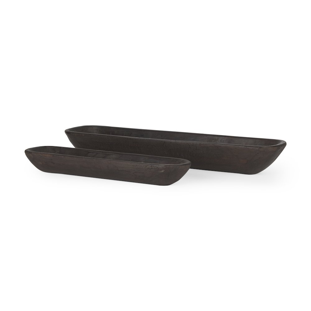Athena Set of 2 Extra Large Black-Brown Reclaimed Wood Trays. Picture 1