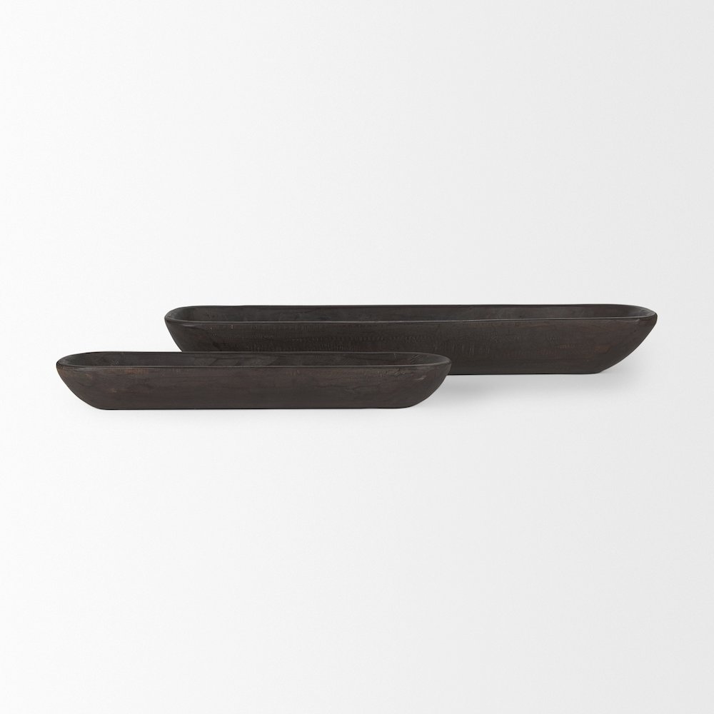 Athena Set of 2 Extra Large Black-Brown Reclaimed Wood Trays. Picture 2