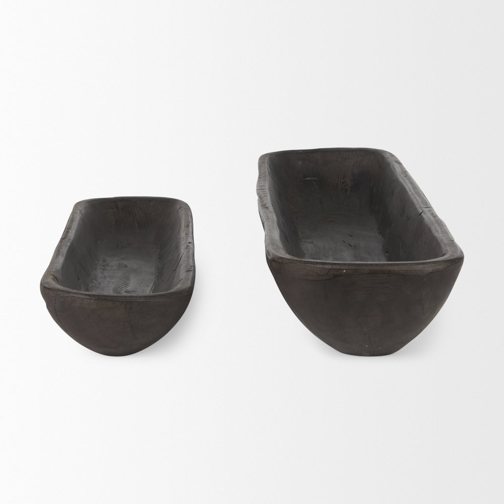 Athena Set of 2 Extra Large Black-Brown Reclaimed Wood Trays. Picture 3