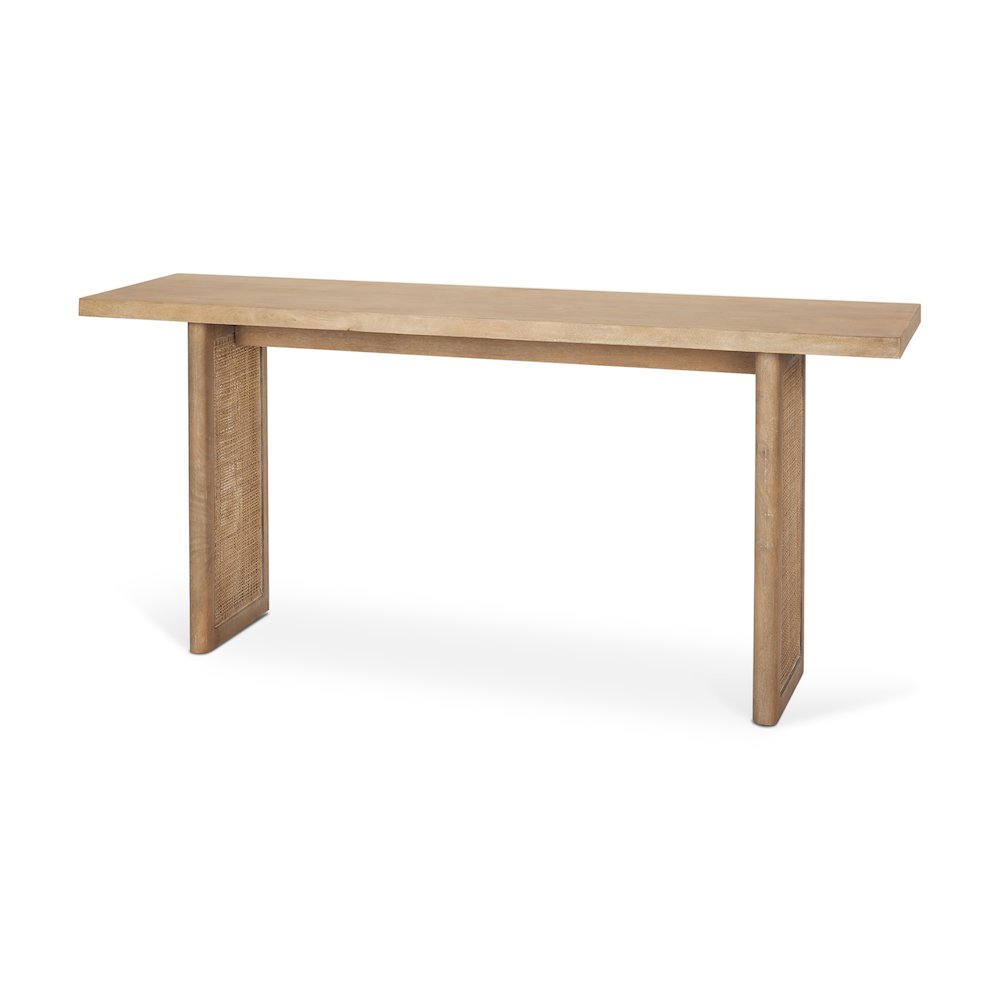 Light Brown Solid Wood Cane Accent Console Table. Picture 1