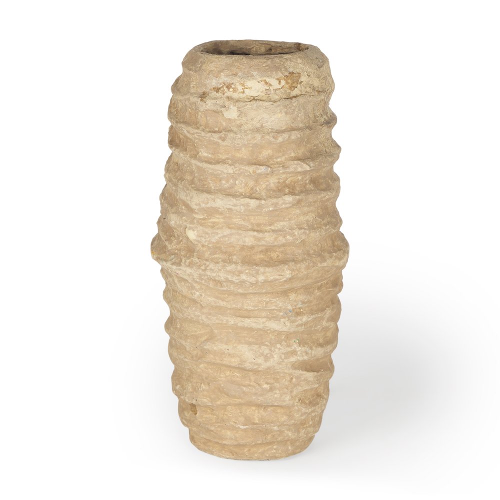 KamlSmall Beige Paper Mache Vase. Picture 1
