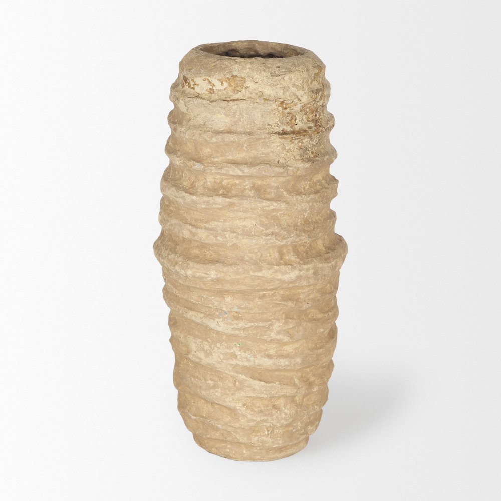 KamlSmall Beige Paper Mache Vase. Picture 3