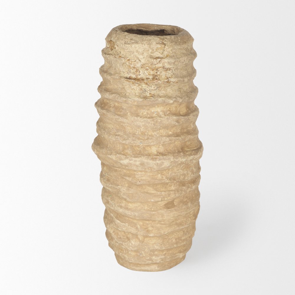 KamlSmall Beige Paper Mache Vase. Picture 4