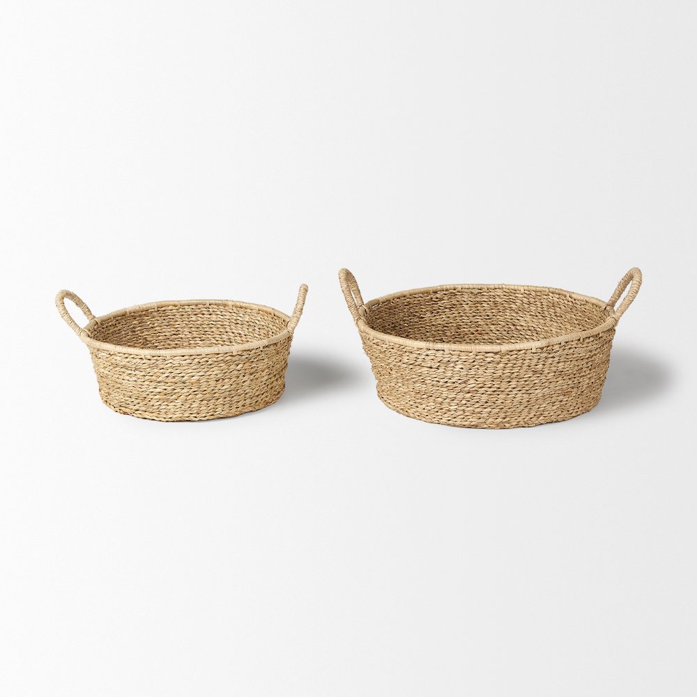 Set Of 2 Deep Nesting Seagrass Baskets Handles. Picture 3
