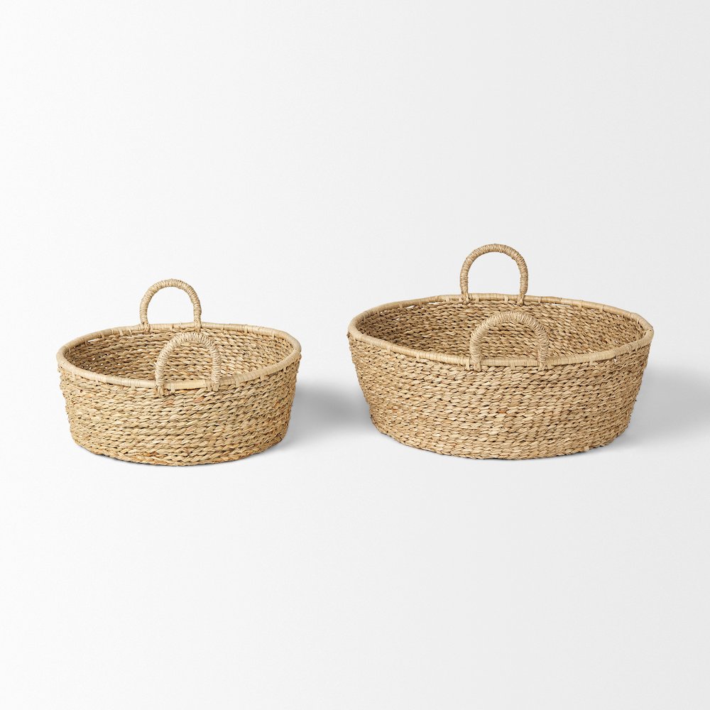 Set Of 2 Deep Nesting Seagrass Baskets Handles. Picture 4