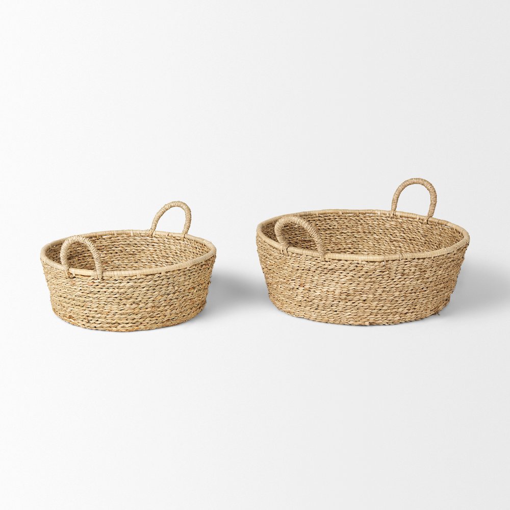 Set Of 2 Deep Nesting Seagrass Baskets Handles. Picture 5