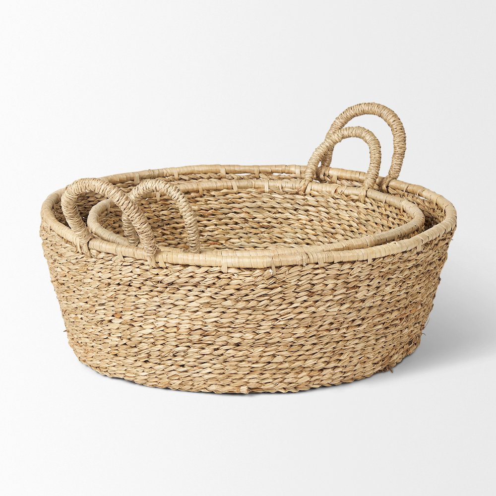 Set Of 2 Deep Nesting Seagrass Baskets Handles. Picture 6