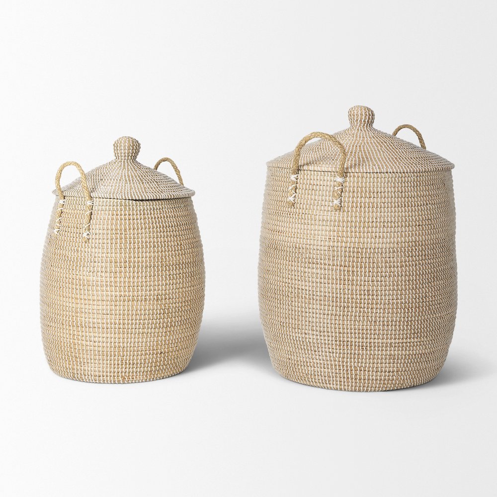 Set Of 2 Seagrass Floor Baskets Lids And Handles. Picture 8