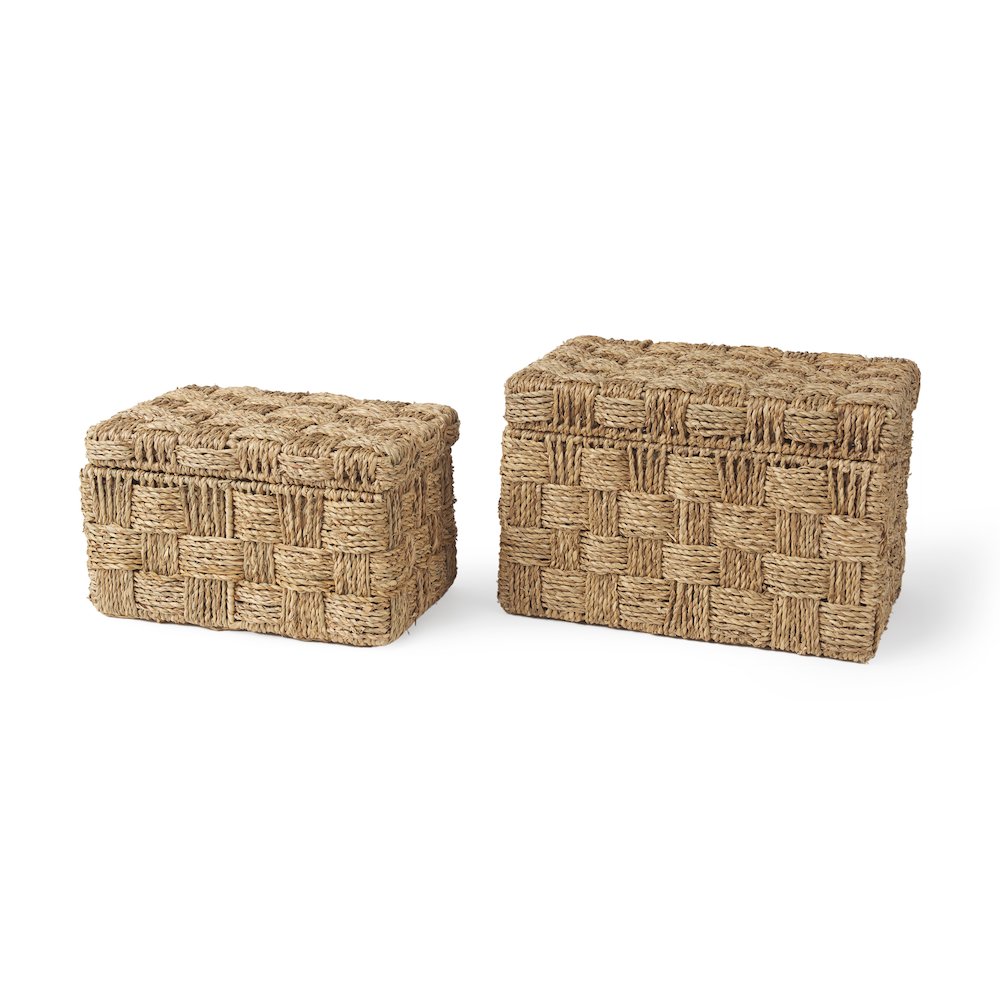 Set Of 2 Seagrass Boxes With Lids. Picture 1