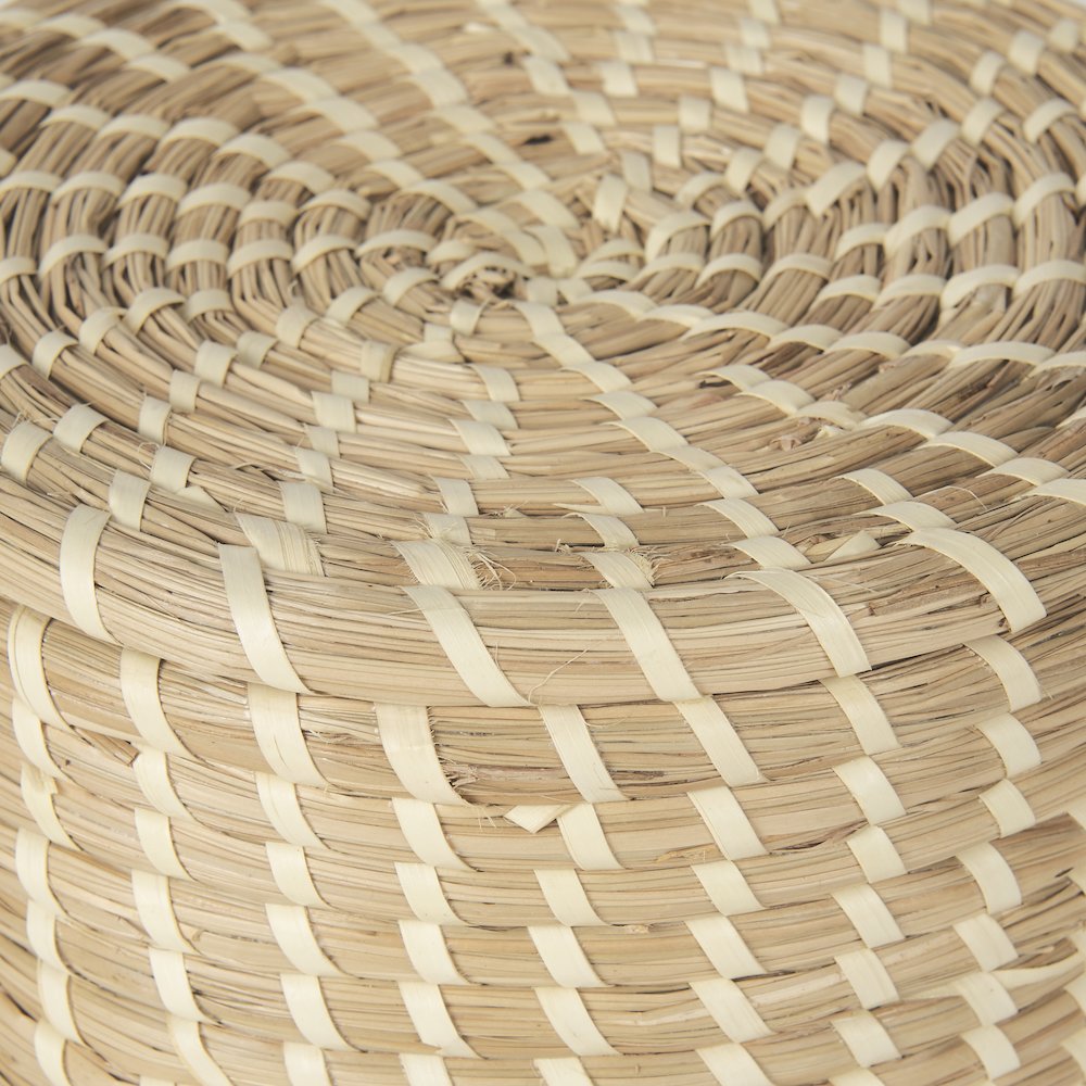 Set Of 3 Nesting Seagrass & Palm Leaf Boxes With Lids. Picture 6