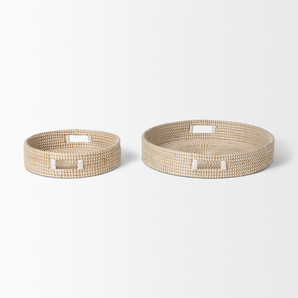 Kalama Set of 2 Large Round Seagrass Trays Handles. Picture 3