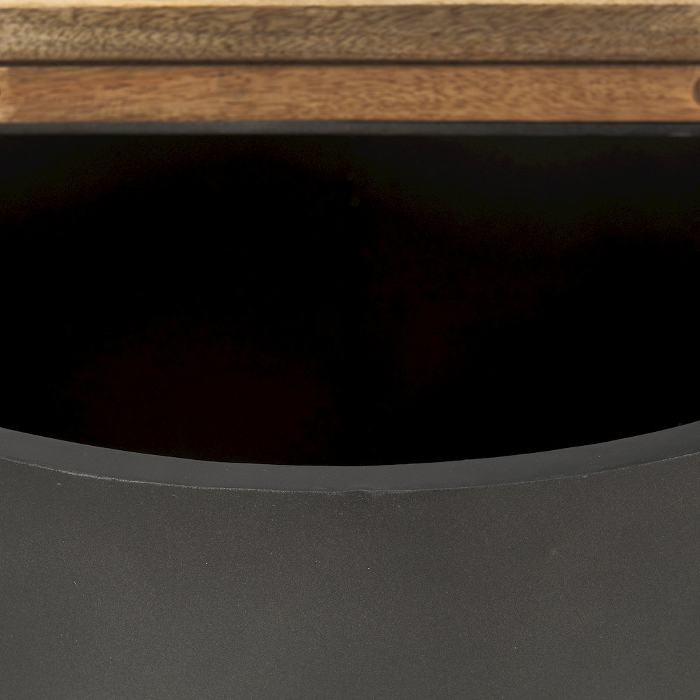 Eclipse Gunmetal Gray Drum Base Brown Wood Top End/Side Table. Picture 2