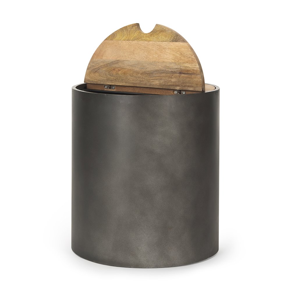 Eclipse Gunmetal Gray Drum Base Brown Wood Top End/Side Table. Picture 8