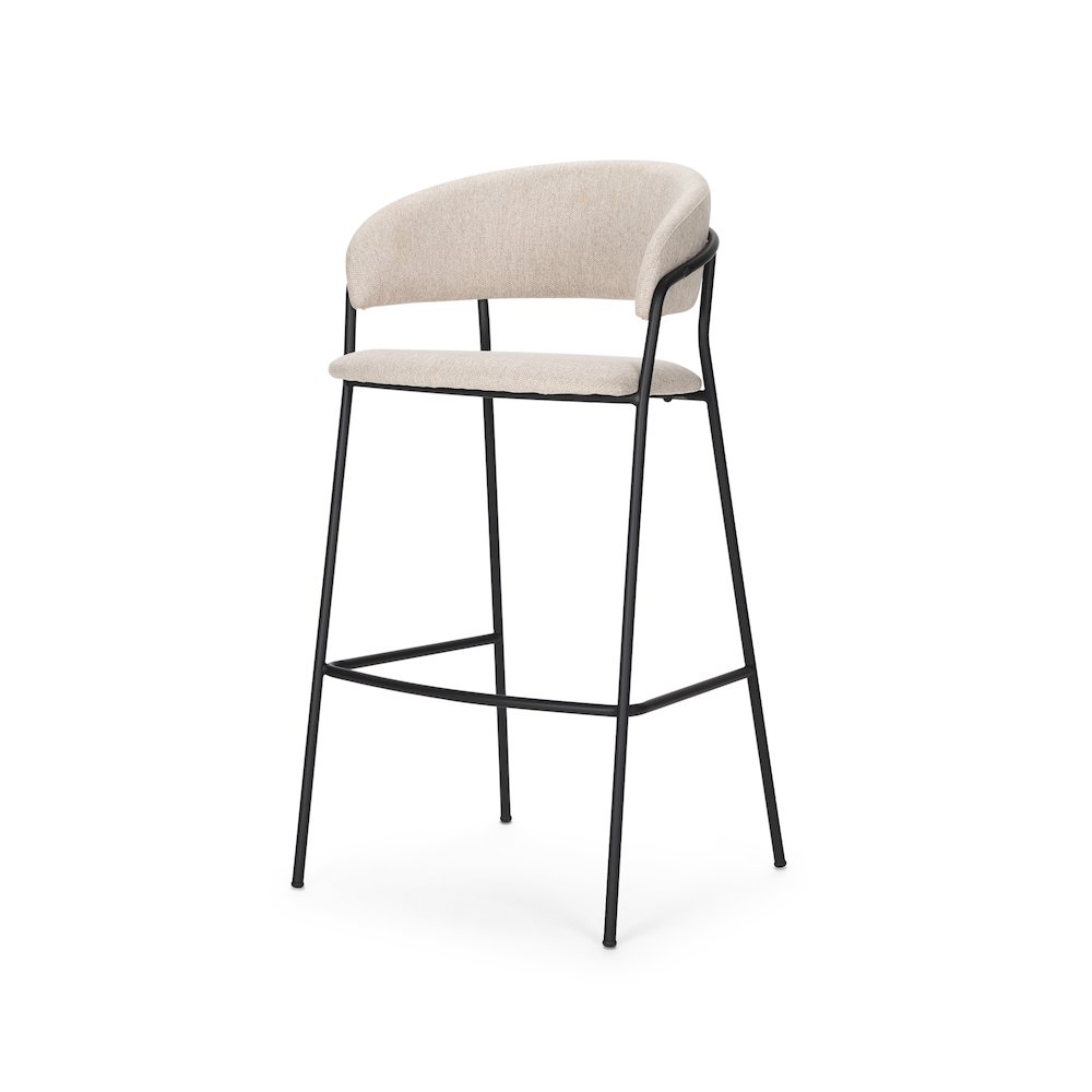 Bar Stool Oatmeal Fabric & Matte Black Metal. Picture 1