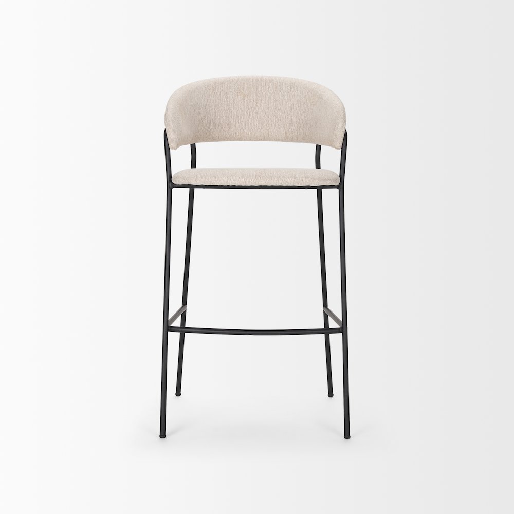 Bar Stool Oatmeal Fabric & Matte Black Metal. Picture 2