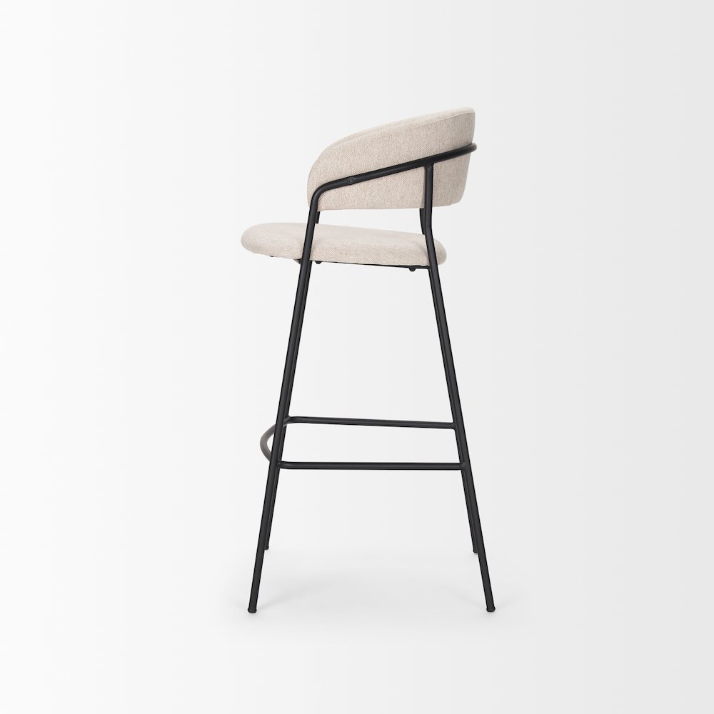 Bar Stool Oatmeal Fabric & Matte Black Metal. Picture 3