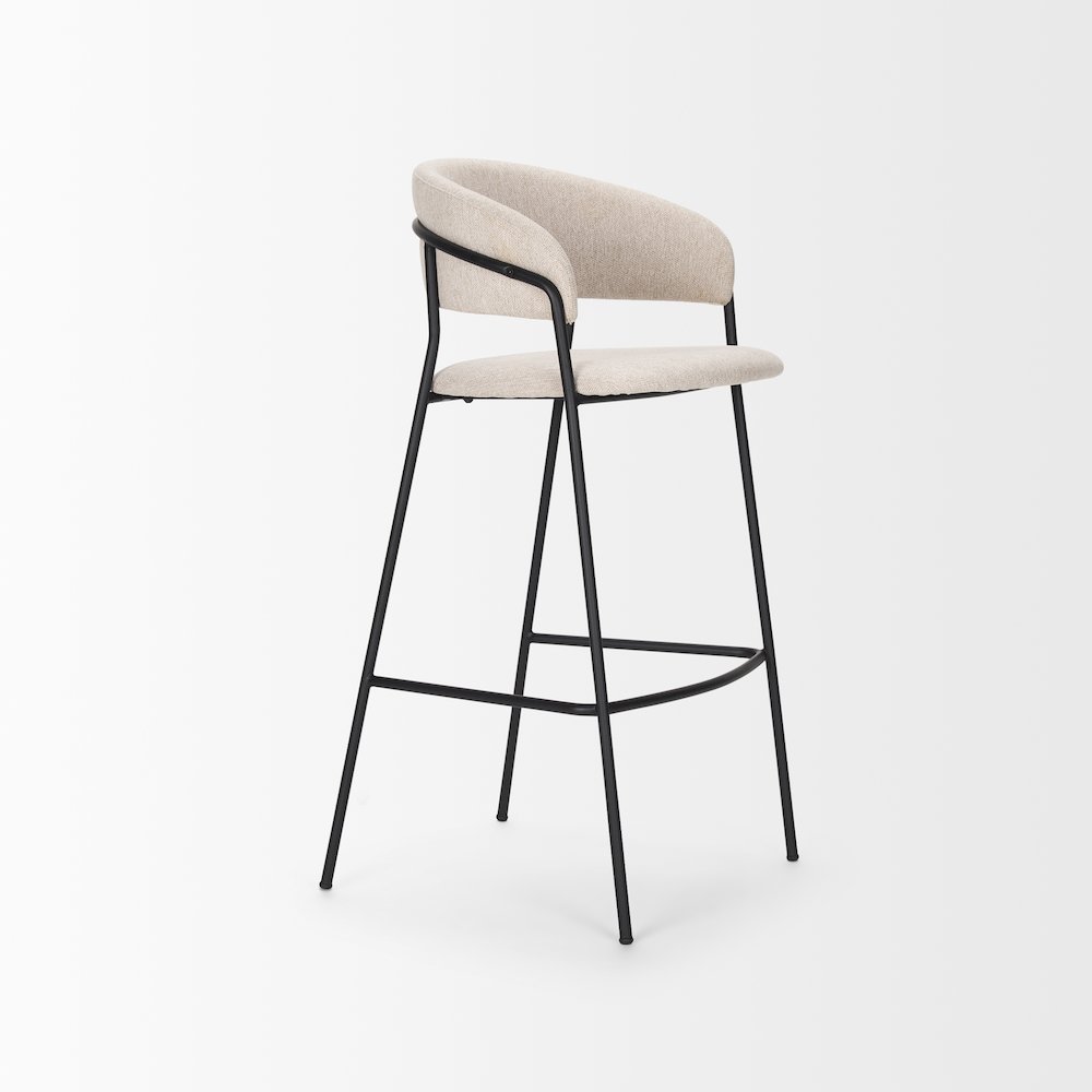 Bar Stool Oatmeal Fabric & Matte Black Metal. Picture 6