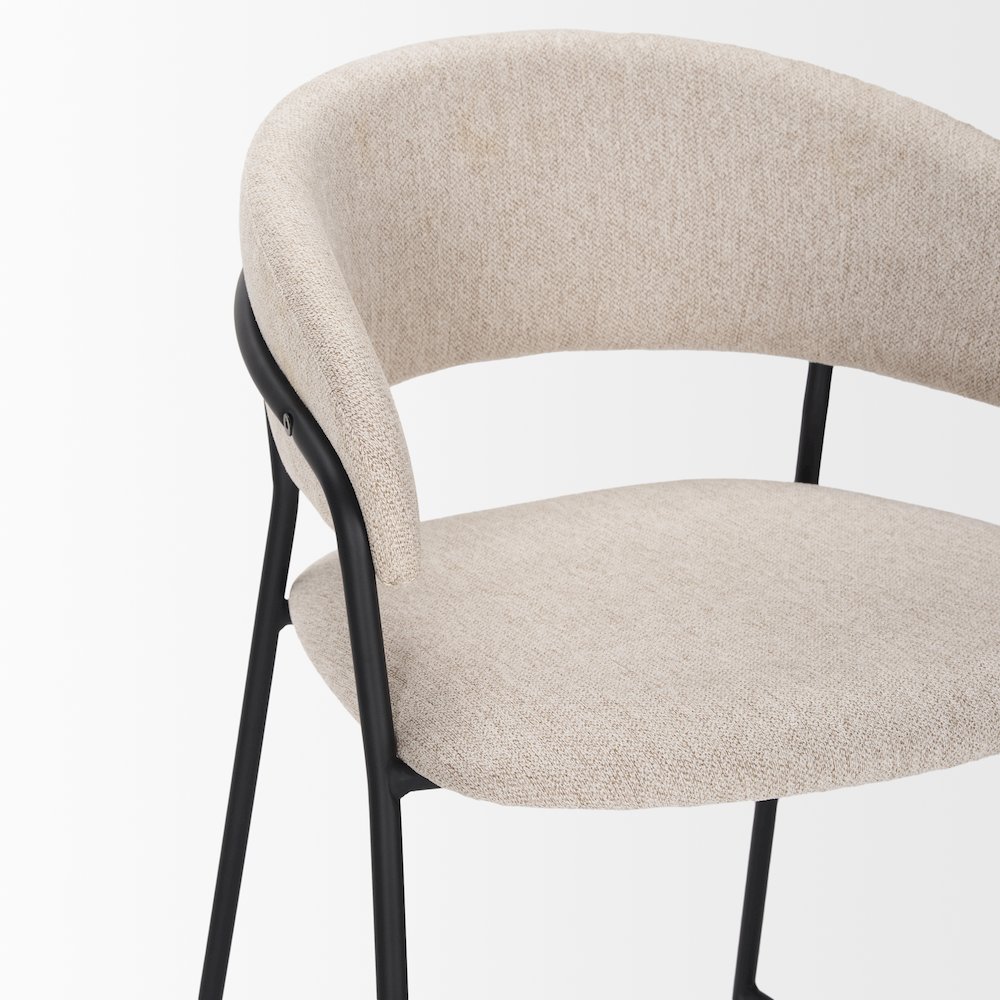 Bar Stool Oatmeal Fabric & Matte Black Metal. Picture 7